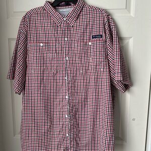Columbia Red White Blue Casual Button Down Shirt Lightweight  XXL